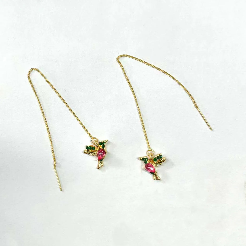 Women's bird design hanging earrings with mixed zirconium wings in blue, red and red lvzuan colours