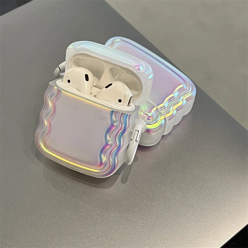Magic laser silicone case for AirPods showing iridescent colour-changing finish on wireless earbud charging case