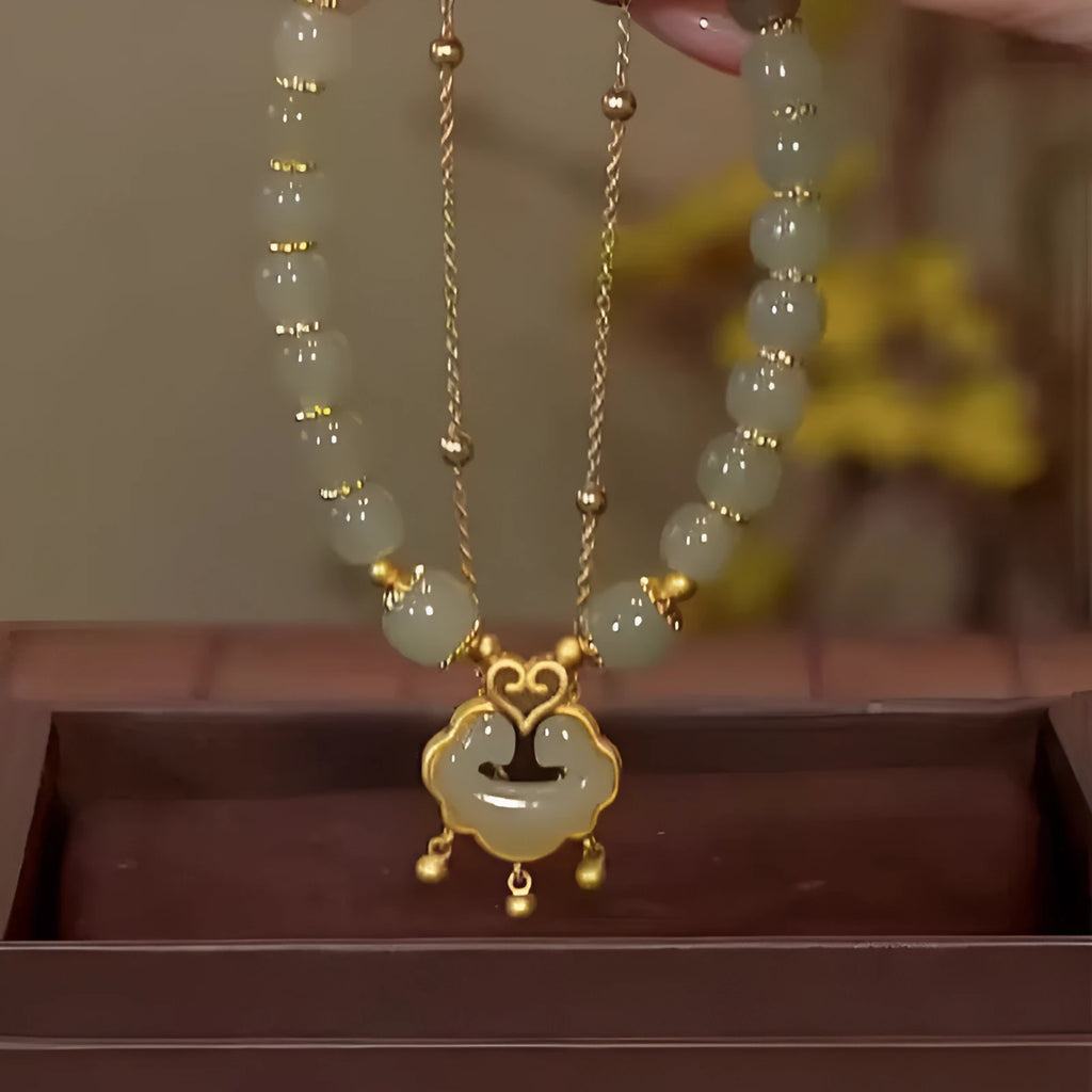 Green Xiangyun lock double-layer safety pendant bracelet with electroplated finish