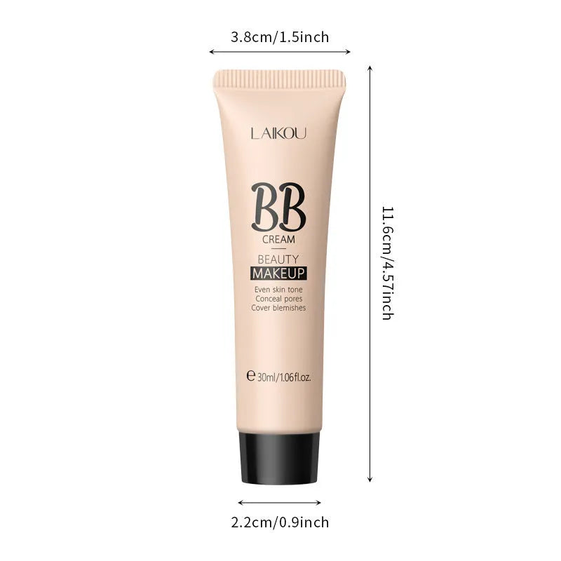 30ml tube of BB cream foundation showing nine colour shade options from ivory white to brown.