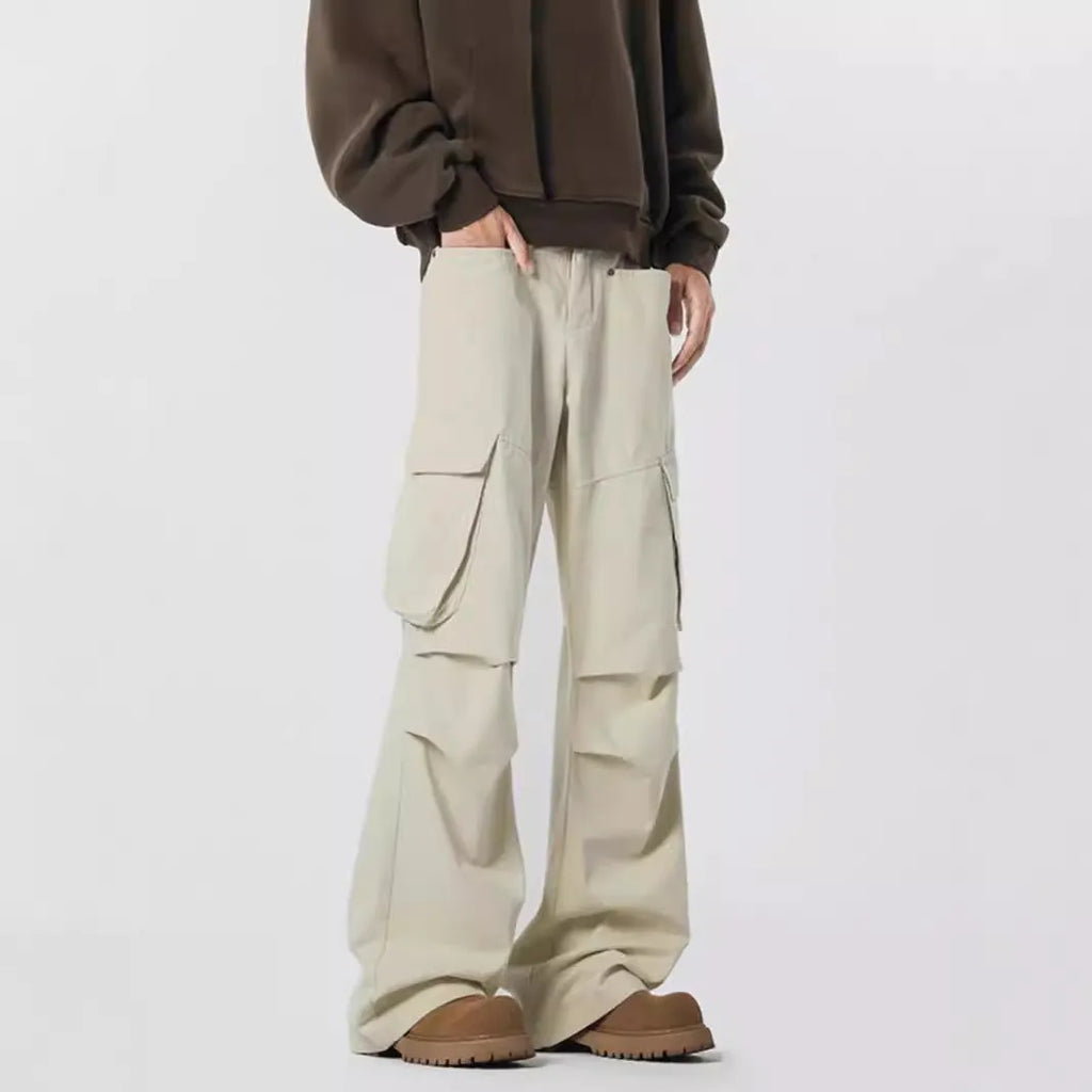 Men's straight-leg trousers with high-waist design and micro elasticity in retro streetwear style