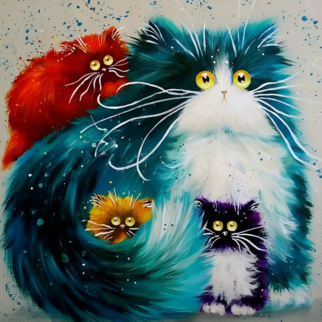 Scared or Surprised Cat painting by numbers DIY kit with acrylic paints, brushes, and canvas.