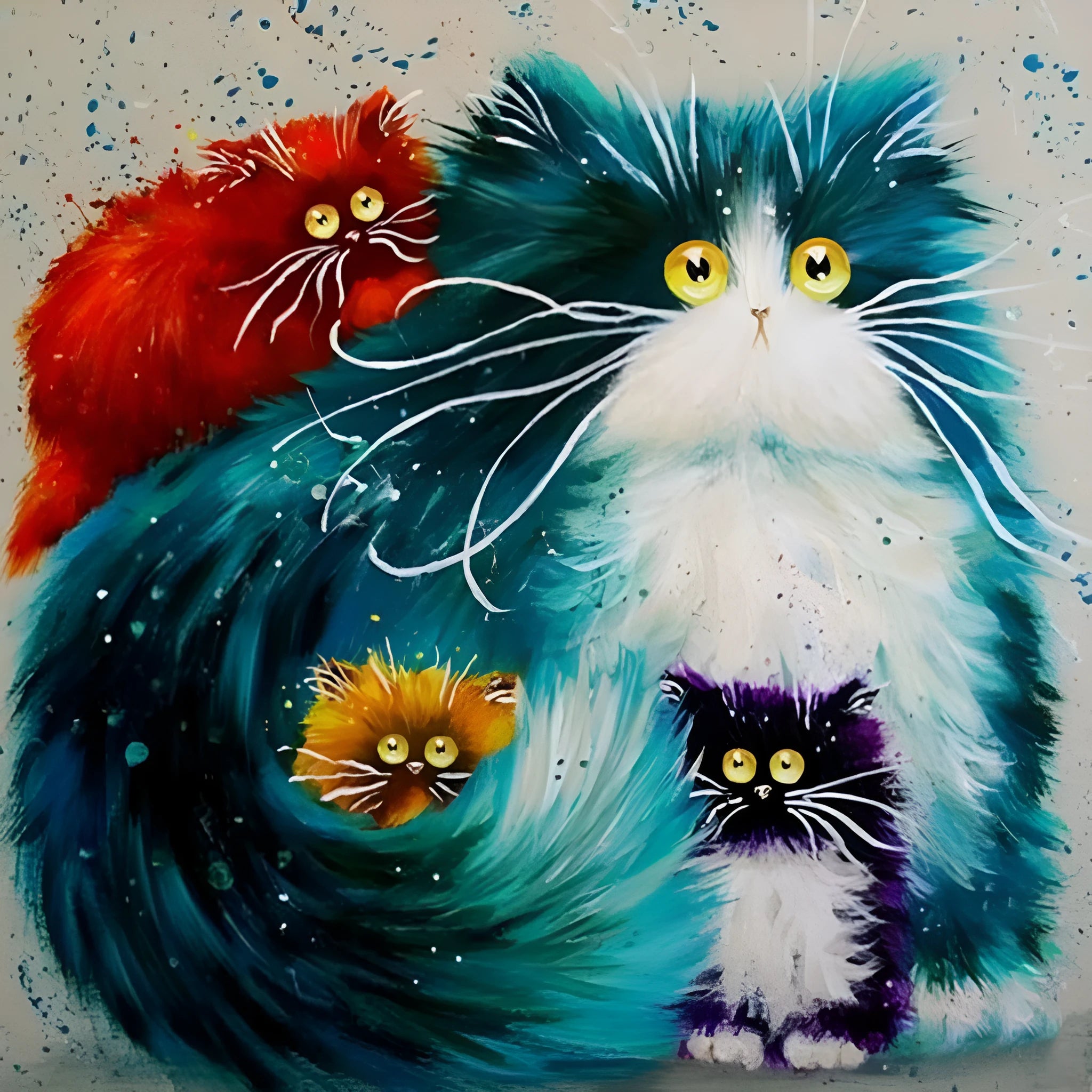 Scared or Surprised Cat painting by numbers DIY kit with acrylic paints, brushes, and canvas.