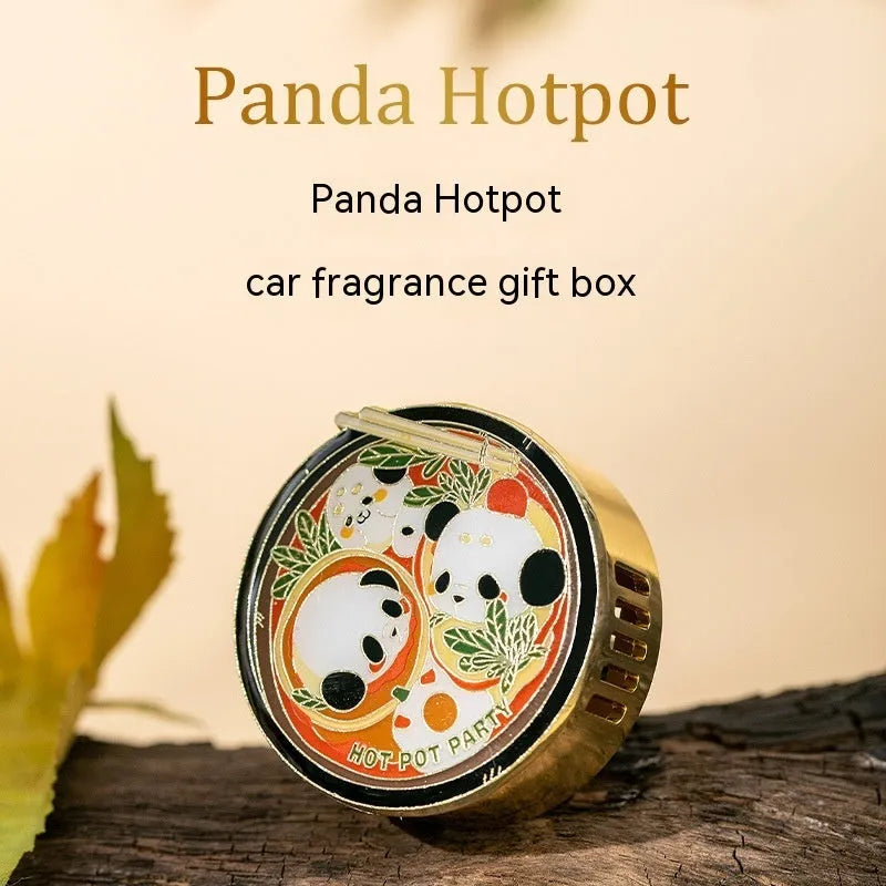 Panda hot pot shaped car air vent fragrance clip on a car vent with diatomaceous earth scent tablets.