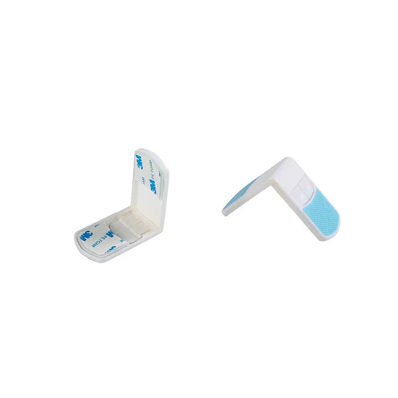 White ABS plastic corner drawer child safety lock with adhesive tape for cabinets