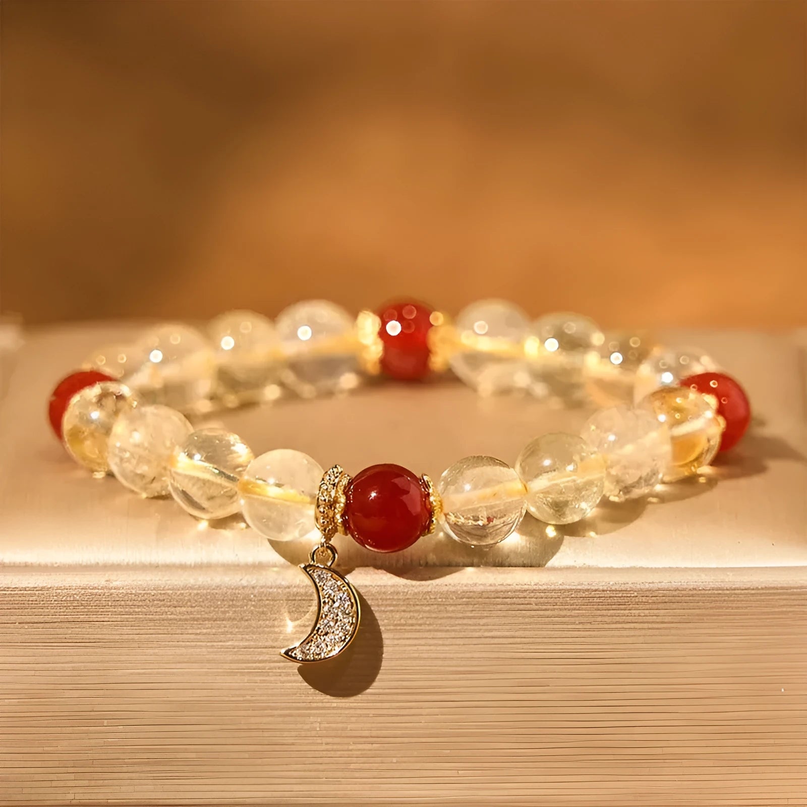 Citrine red agate moon boom crystal bracelet for women, manual crafted niche style.