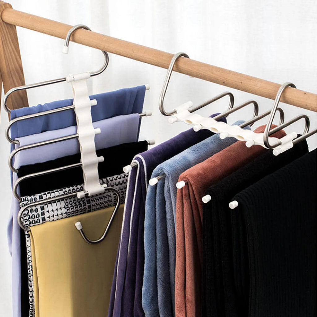 Black stainless steel 5-in-1 multi-functional clothes hanger with five detachable booms