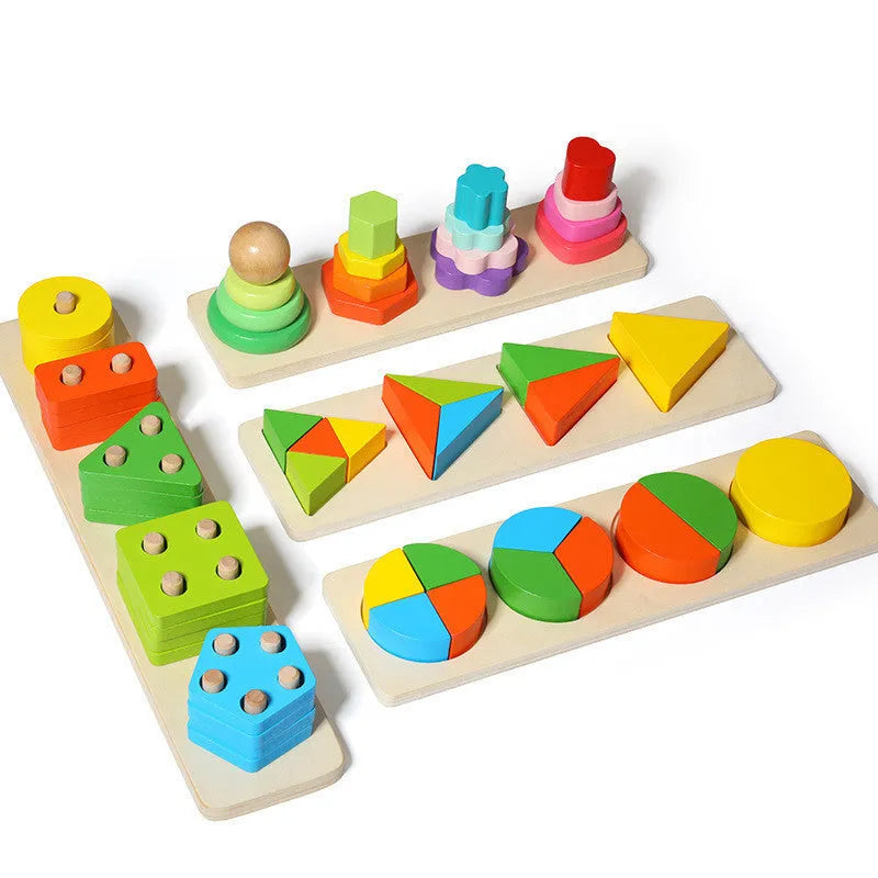 Wooden geometric column building blocks toy in May Day set column colours with 27x7.5x8cm dimensions