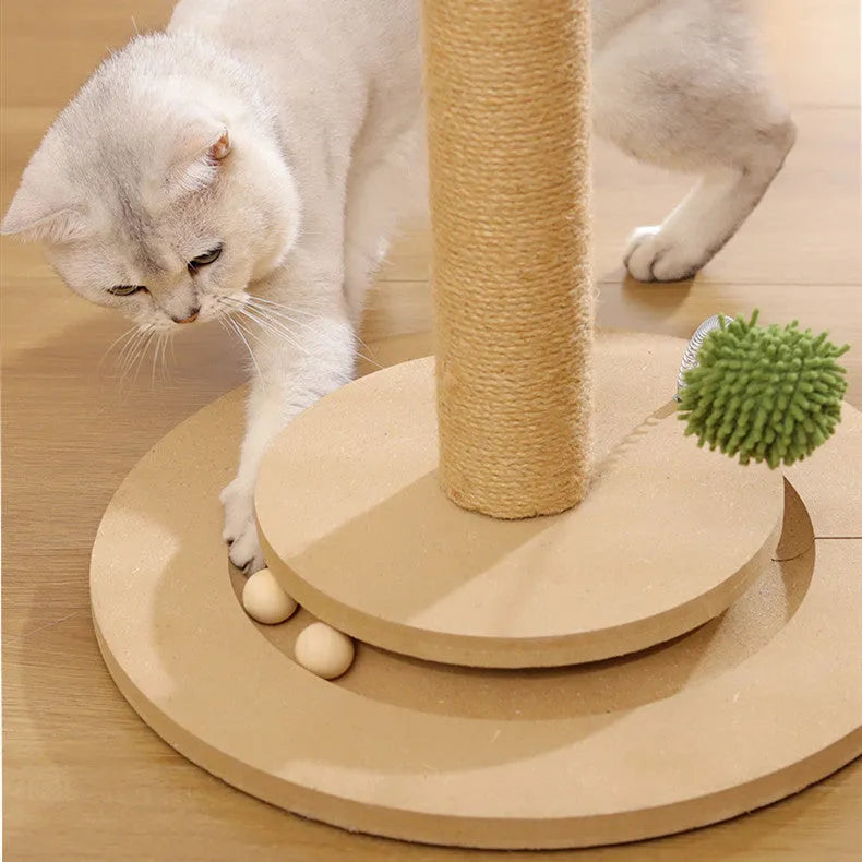 Vertical cat climbing frame with hemp rope scratching surface and canna-coloured column.
