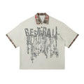 Men's loose fit cotton short-sleeved top with graffiti printing and asymmetric street style design