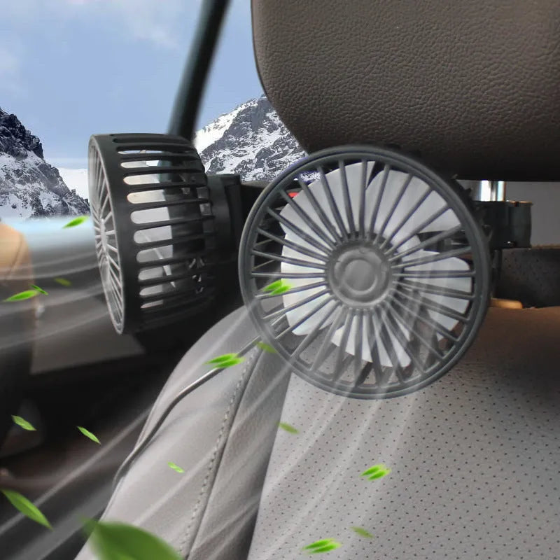 Black car USB-powered rear pillow fan with single head and adjustable large wind output