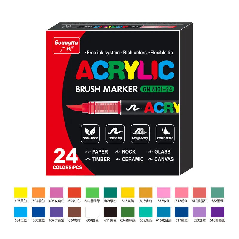 Straight liquid acrylic marker pens with soft heads in multiple colour pack options for painting