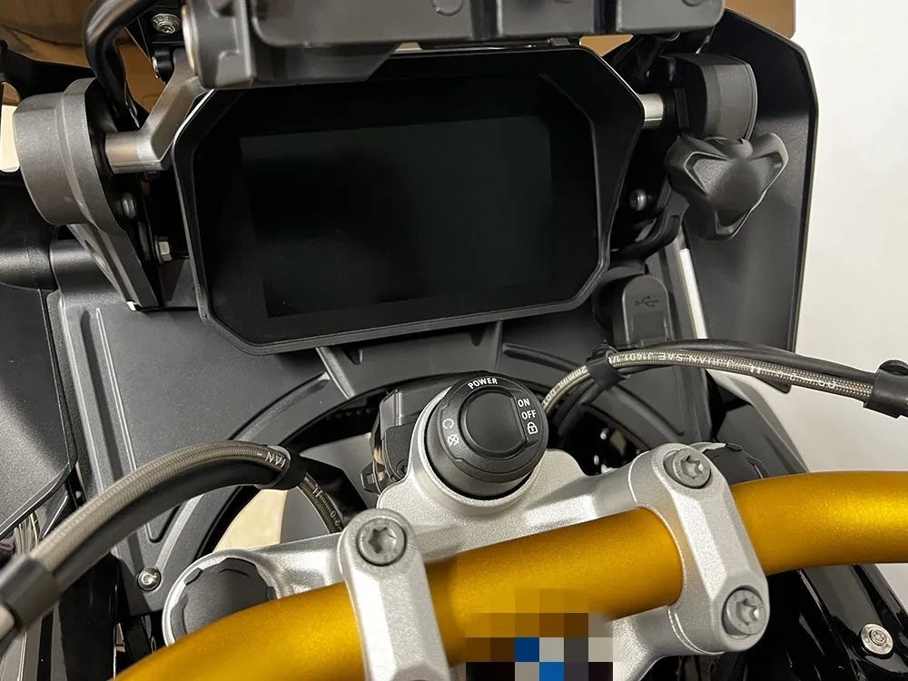 Black motorcycle cockpit fairing accessory for BMW R1250GS and R1200GS LC models.