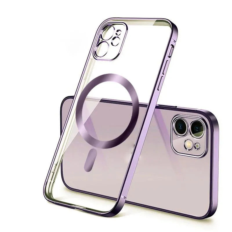 Electroplated silicone and TPU back cover for magnetic iPhone cases in various colours.
