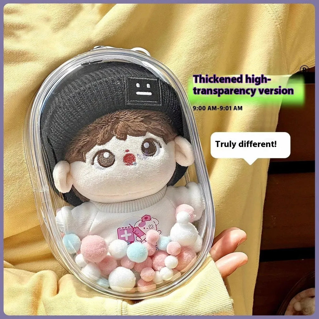 17cm PVC cube storage bag for cotton dolls in avocado green colour with keychain option.