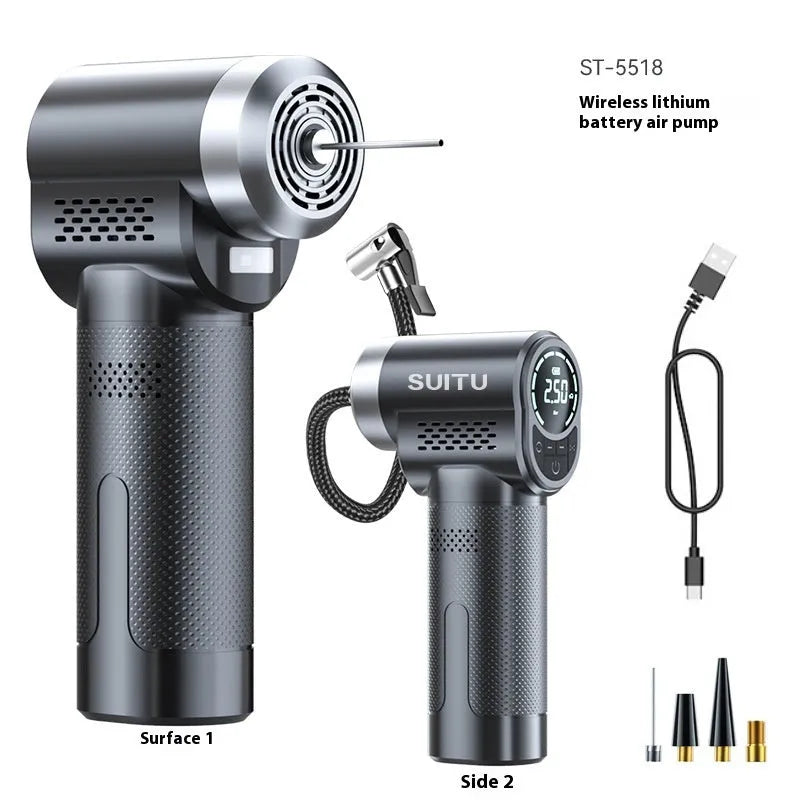 ST-5518 portable wireless car tyre inflation pump with LED light and inflation accessories