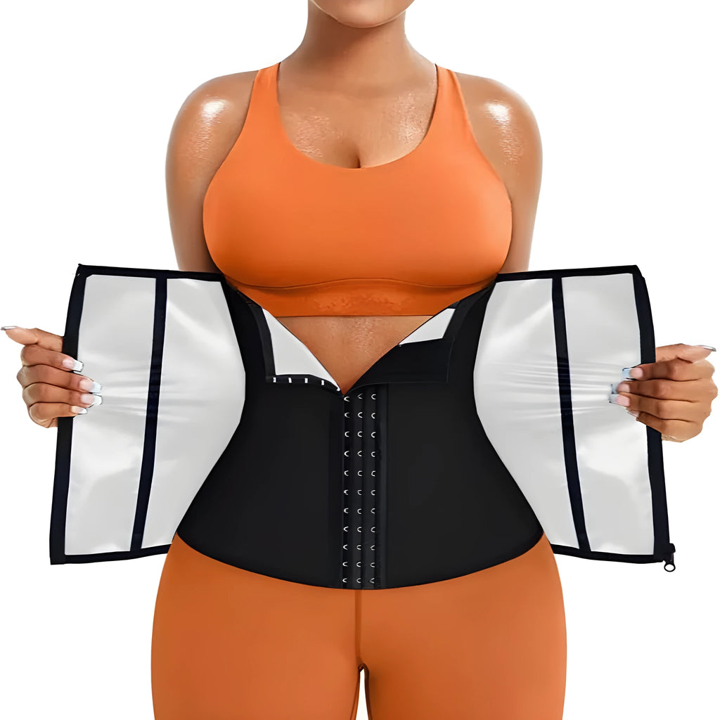 Neoprene sports waist shaping belly band shown in blue, with adjustable straps for abdomen support.