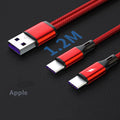 Black braided dual Micro USB fast charging cable with aluminium connectors, shown charging two Android phones