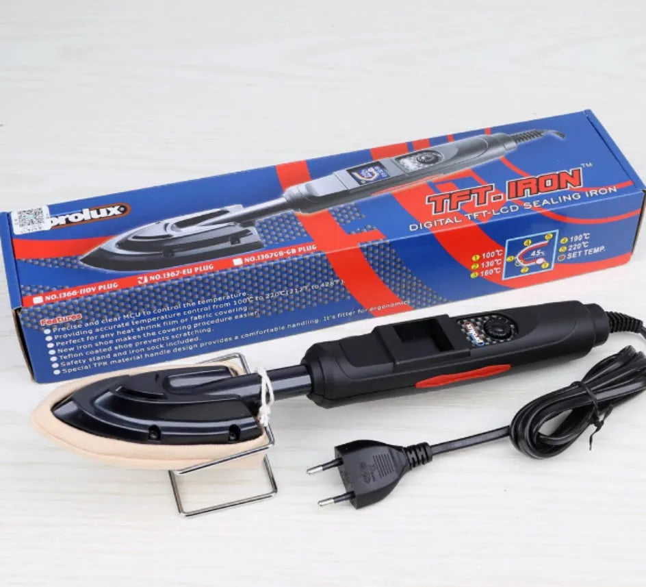 Electronic temperature control hot iron with PTFE-coated soleplate and heat-resistant bracket