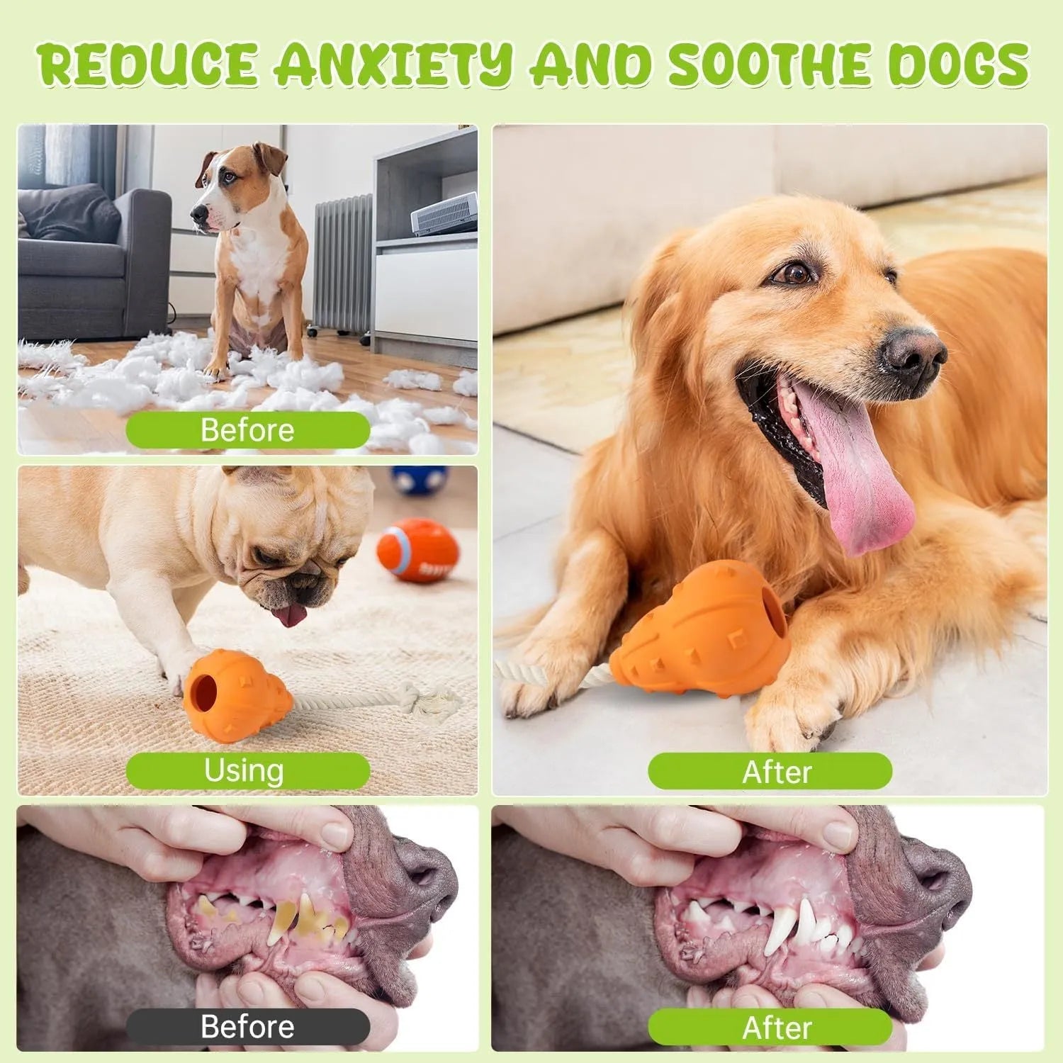 Natural rubber stuffable dog chew and fetch toy with longer strap for small medium breed dogs