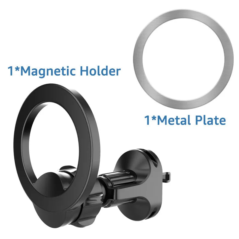 Black magnetic car air vent phone holder with O-ring bracket for mobile devices