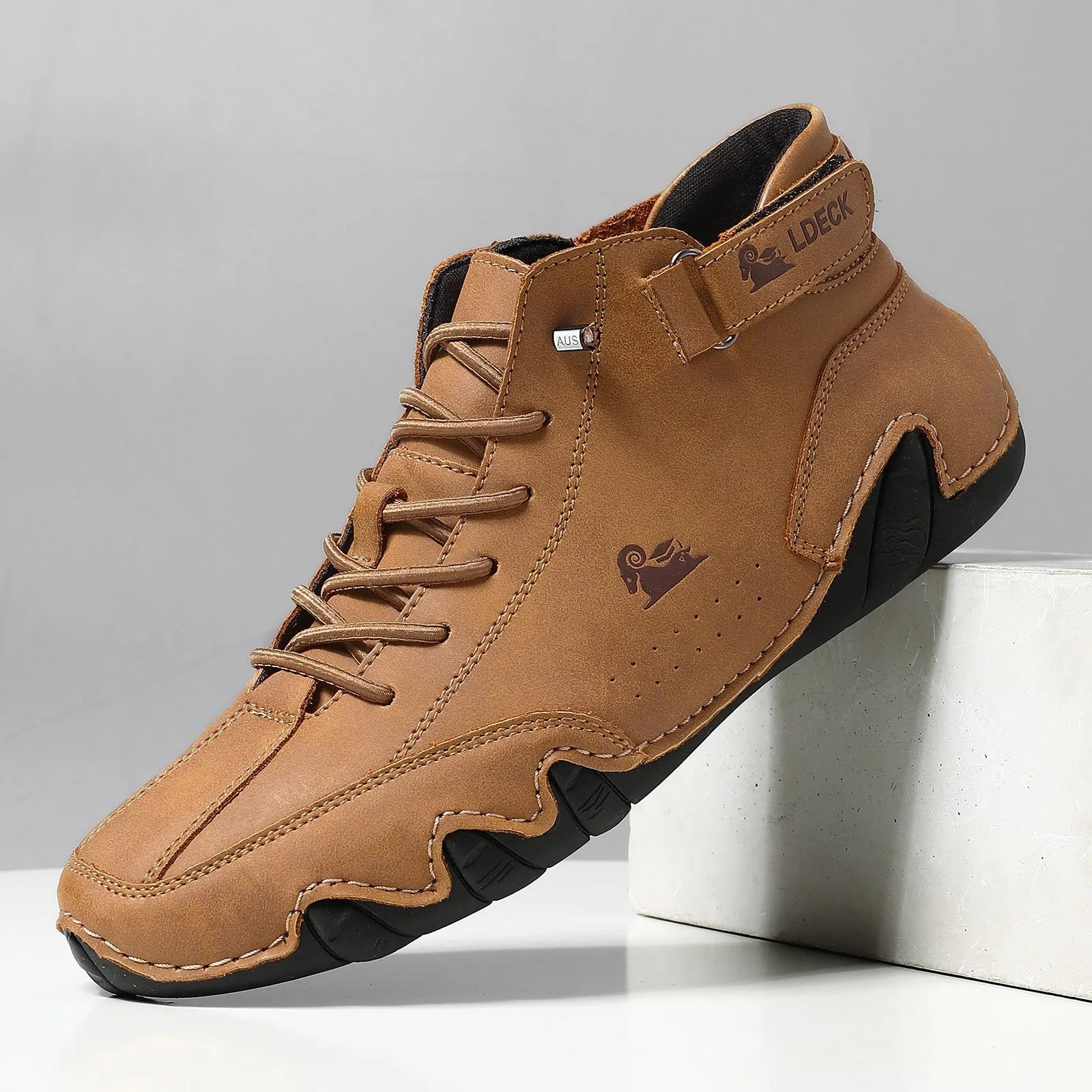 Octopus men's khaki high-top shoes with a microfiber upper and rubber sole.