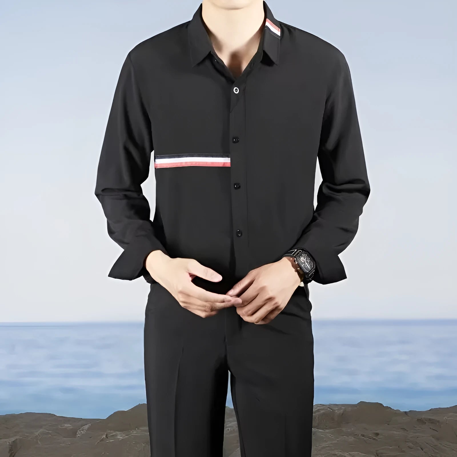 Hong Kong style loose fit cardigan shirt in cotton blend fabric available in multiple colours