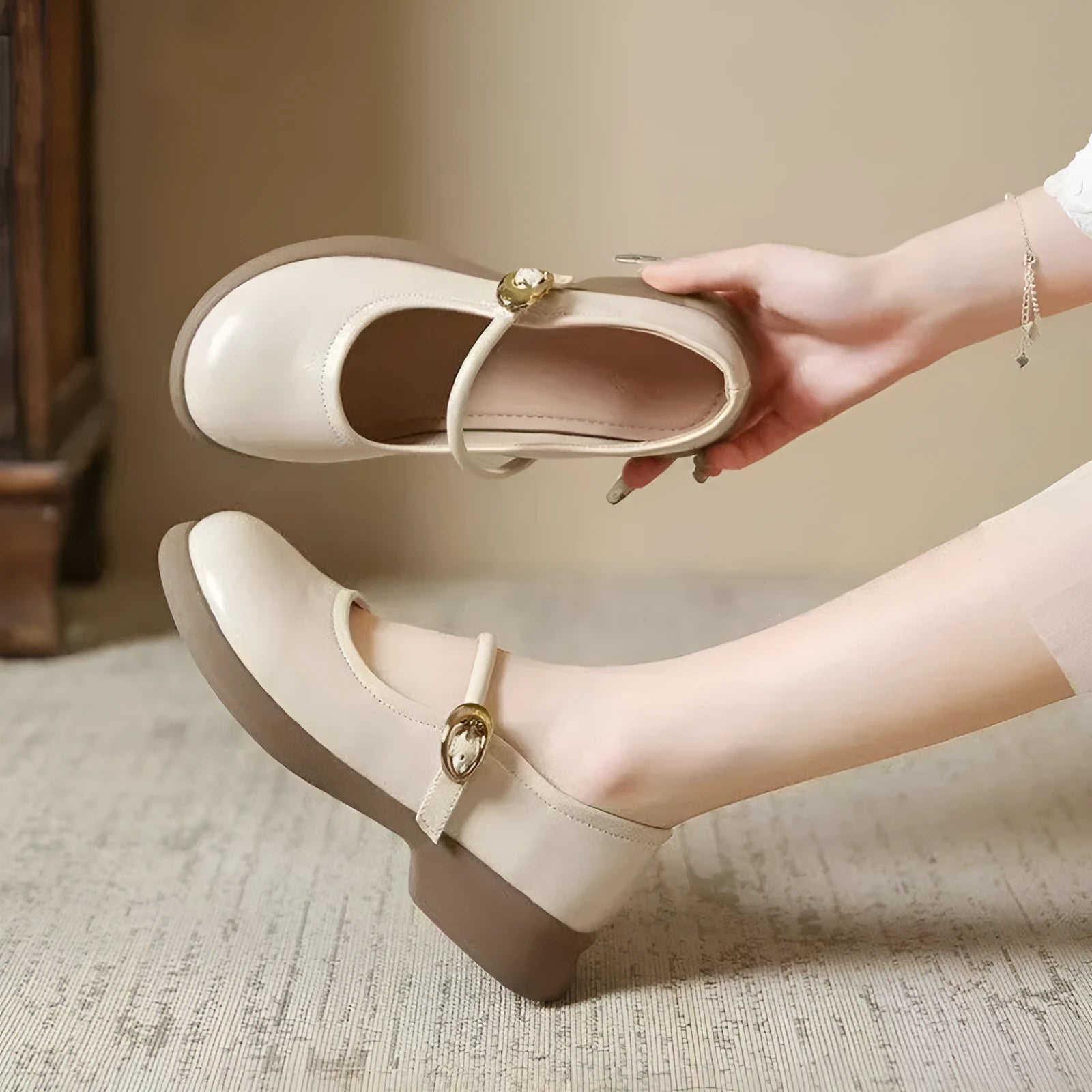 Flat fairy style leather shoes with wedge heel, round toe, and skull pattern in multiple colours
