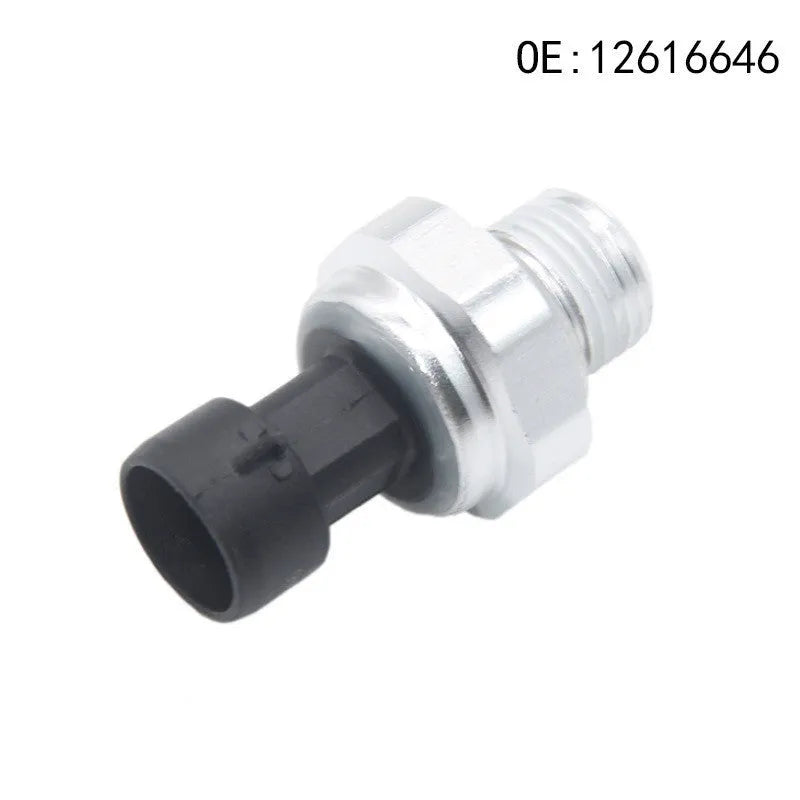 General Motors fuel pressure sensor with metal construction and silver finish