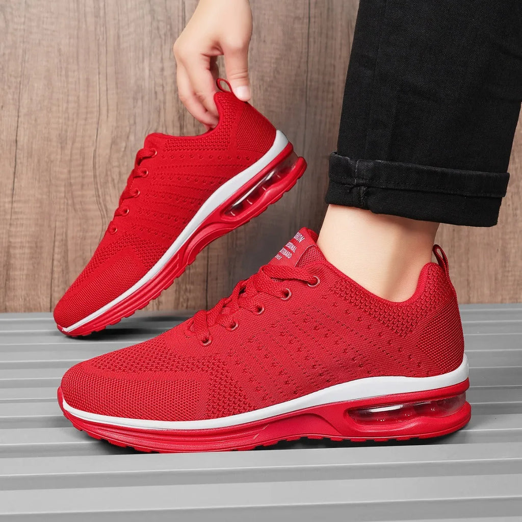 Casual Flyknit breathable running shoes in multiple colours on a white background.