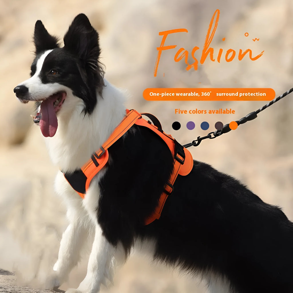 Reflective dog harness vest with explosion-proof leash attachment in multiple colour options