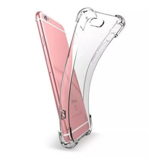 Transparent clear TPU shockproof case for iPhone on a table.