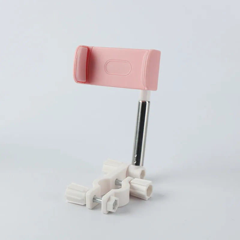Black ABS car phone holder mounted on a rearview mirror showing 360-degree rotation mechanism
