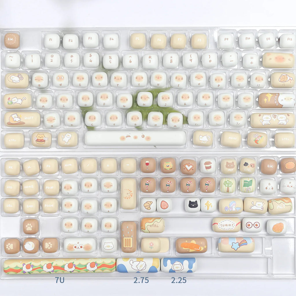 Steamed bread cat theme PBT key cap set with 26 keys for mechanical keyboard customisation