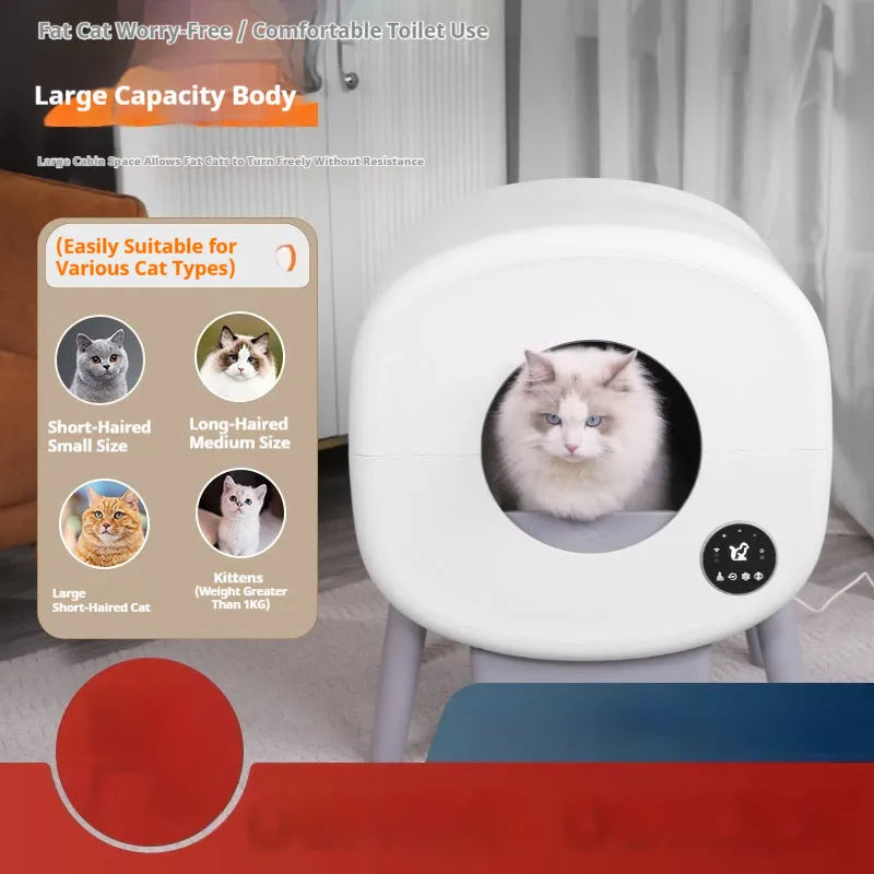 Automatic cat litter box with waste storage compartment and cleaning brush