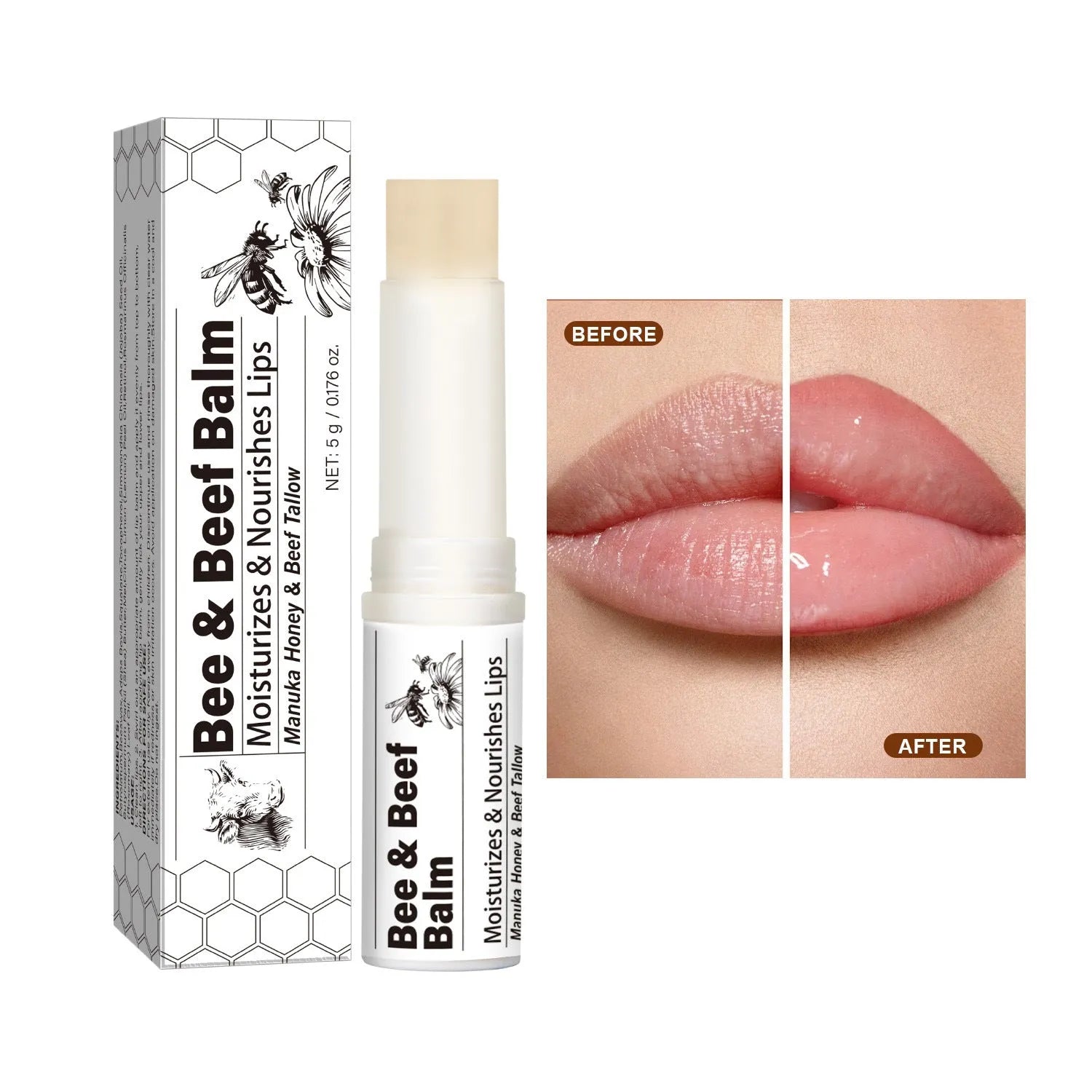 Beef Fat Lip Balm tin with organic butter, 5g content, style FPB020.