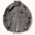 Long sleeve loose shirt in polyester corduroy fabric with caramel colour option