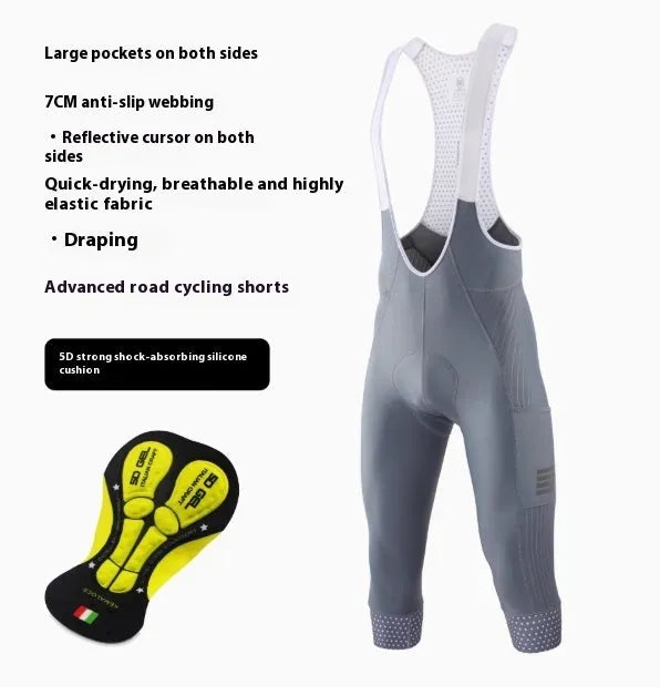 Black cycling shorts with integrated chamois padding and two side pockets for road or mountain biking.