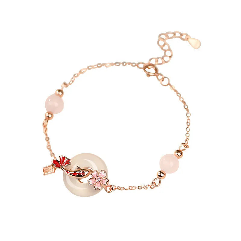 S925 sterling silver bracelet with white chalcedony stones and adjustable koi-colour clasp