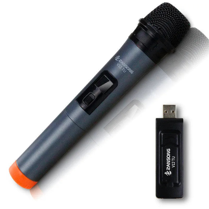 Black V12 wired dynamic handheld microphone with USB receiver and cables