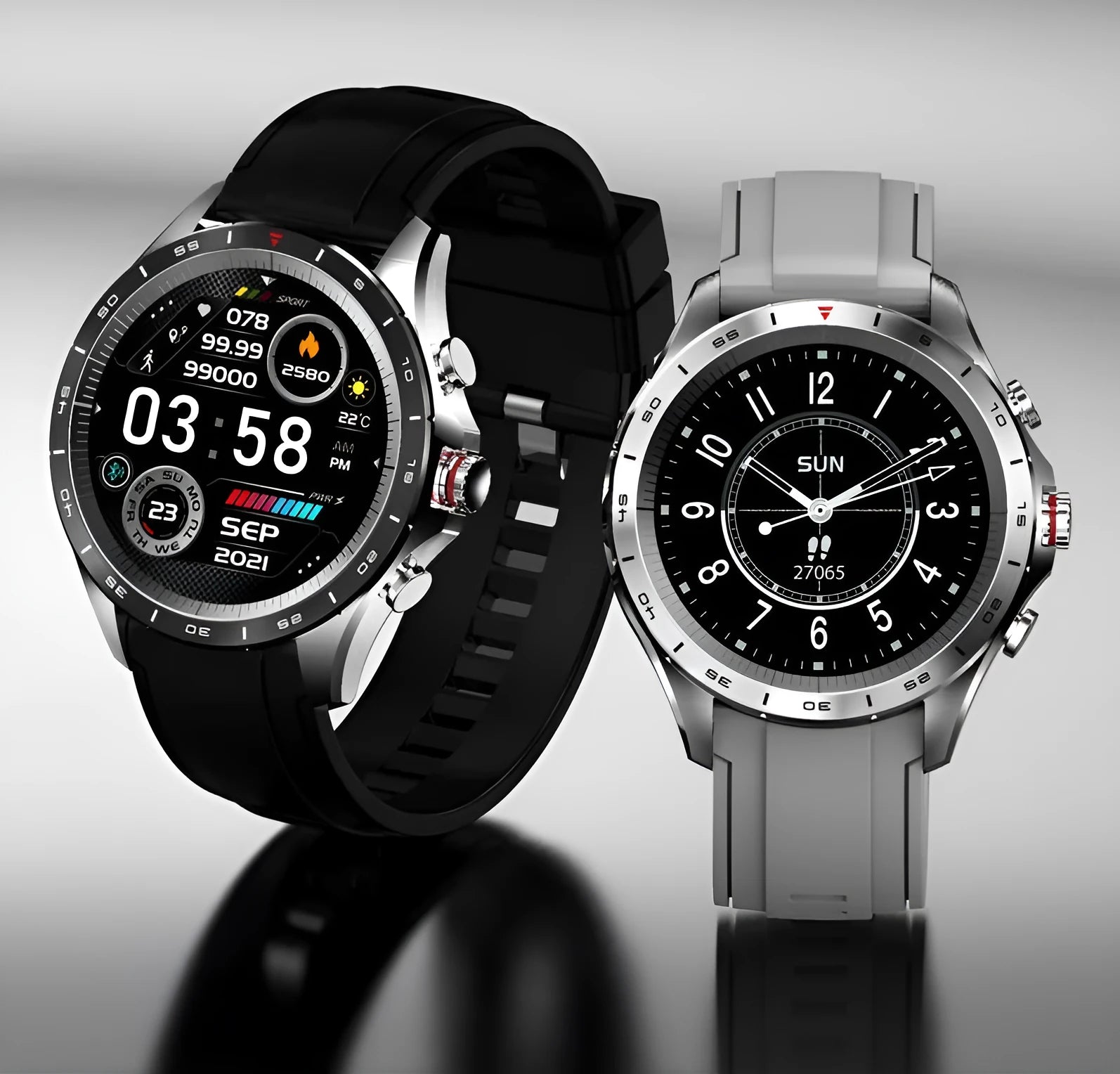 Men's black smart bracelet watch with zinc alloy screen and silicone wristband.