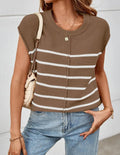 Women's striped sleeveless pullover vest with bone stitching in multiple colour options