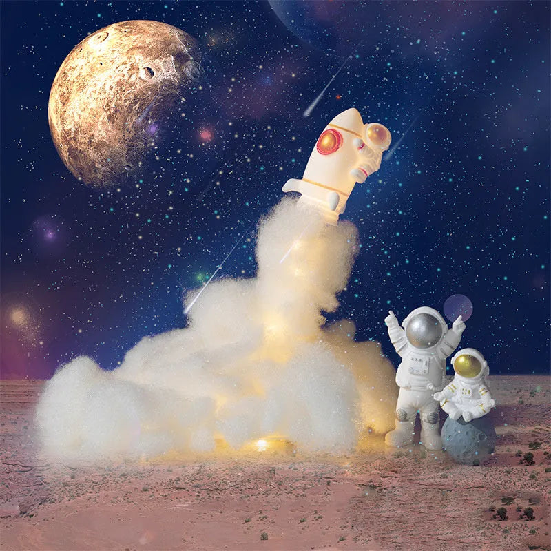 DIY astronaut rocket LED night light kit with 24cm straw structure on 19cm circular base