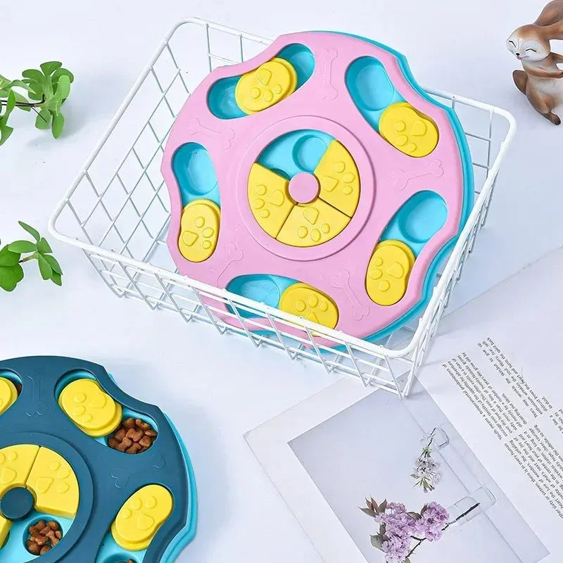 Blue dog puzzle toy food feeder with interactive games for aggressive chewers