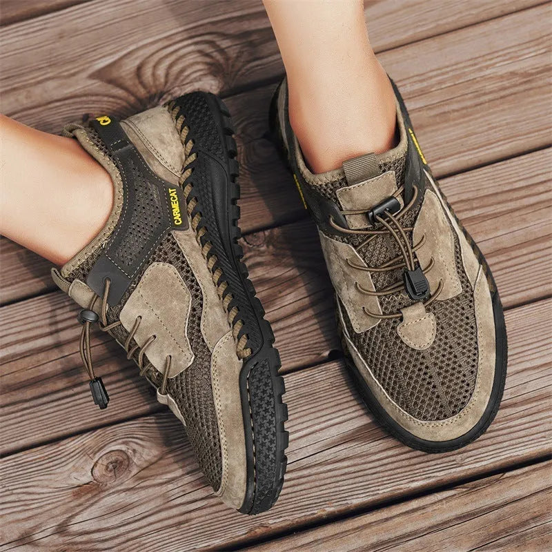 Men's brown suede tennis shoes with elastic band and rubber sole
