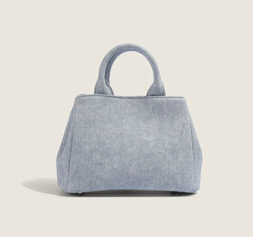 Women's casual PU shoulder handbag in denim blue or white colour, standard size with soft material