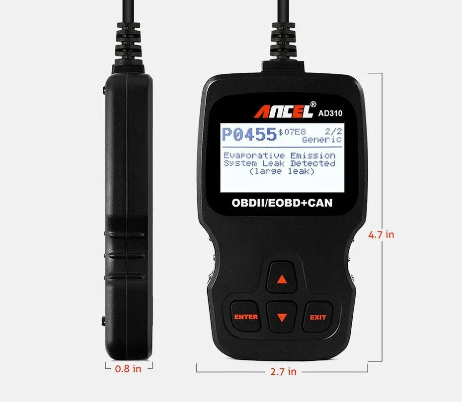 Black OBD2 automobile fault detector scanner for engine diagnostics