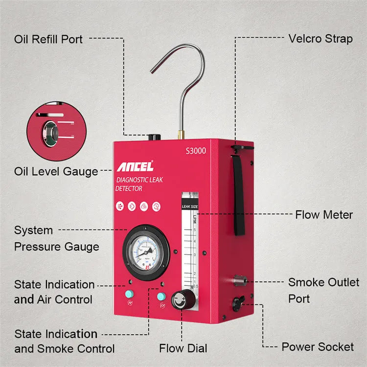 S3000 car smoke detector vacuum leak diagnostic tool with 12V power connection