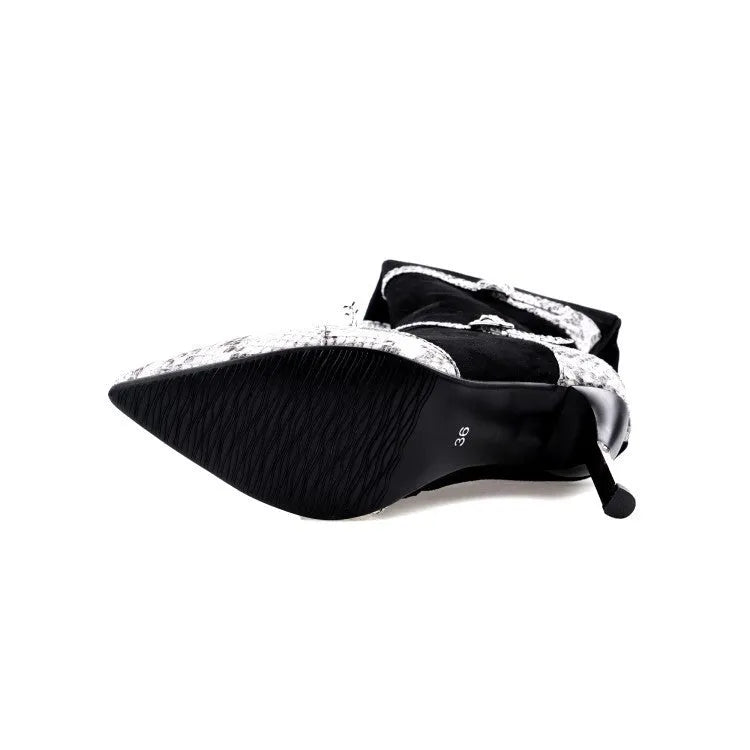 Women's grey knee-high high-heel boots with a 9cm heel and velvet lining on a white background.