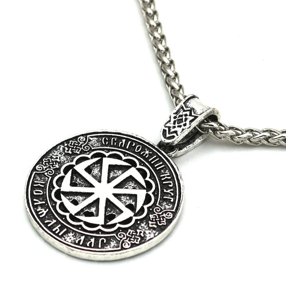 Lunavin ODing logo pendant necklace on snake bones chain with leather rope alternative.